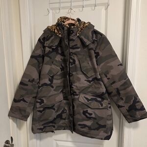 Faux Fur Lined Army Fatigue Winter Coat